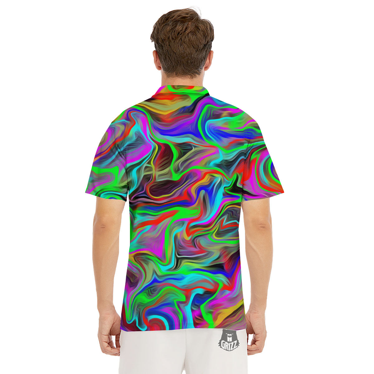Psychedelic Trippy Neon Green Print Men's Golf Shirts-grizzshop