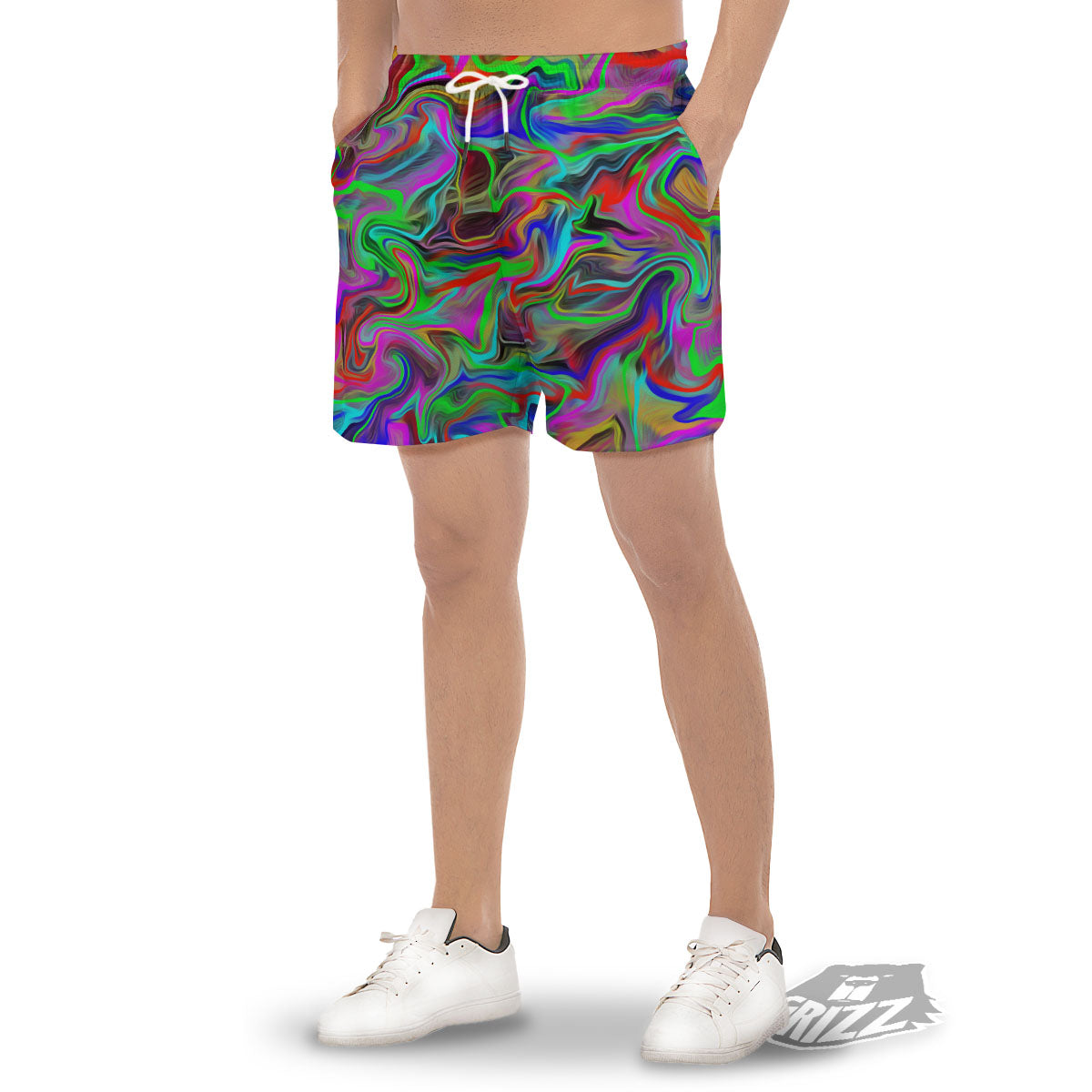 Psychedelic Trippy Neon Green Print Men's Gym Shorts-grizzshop
