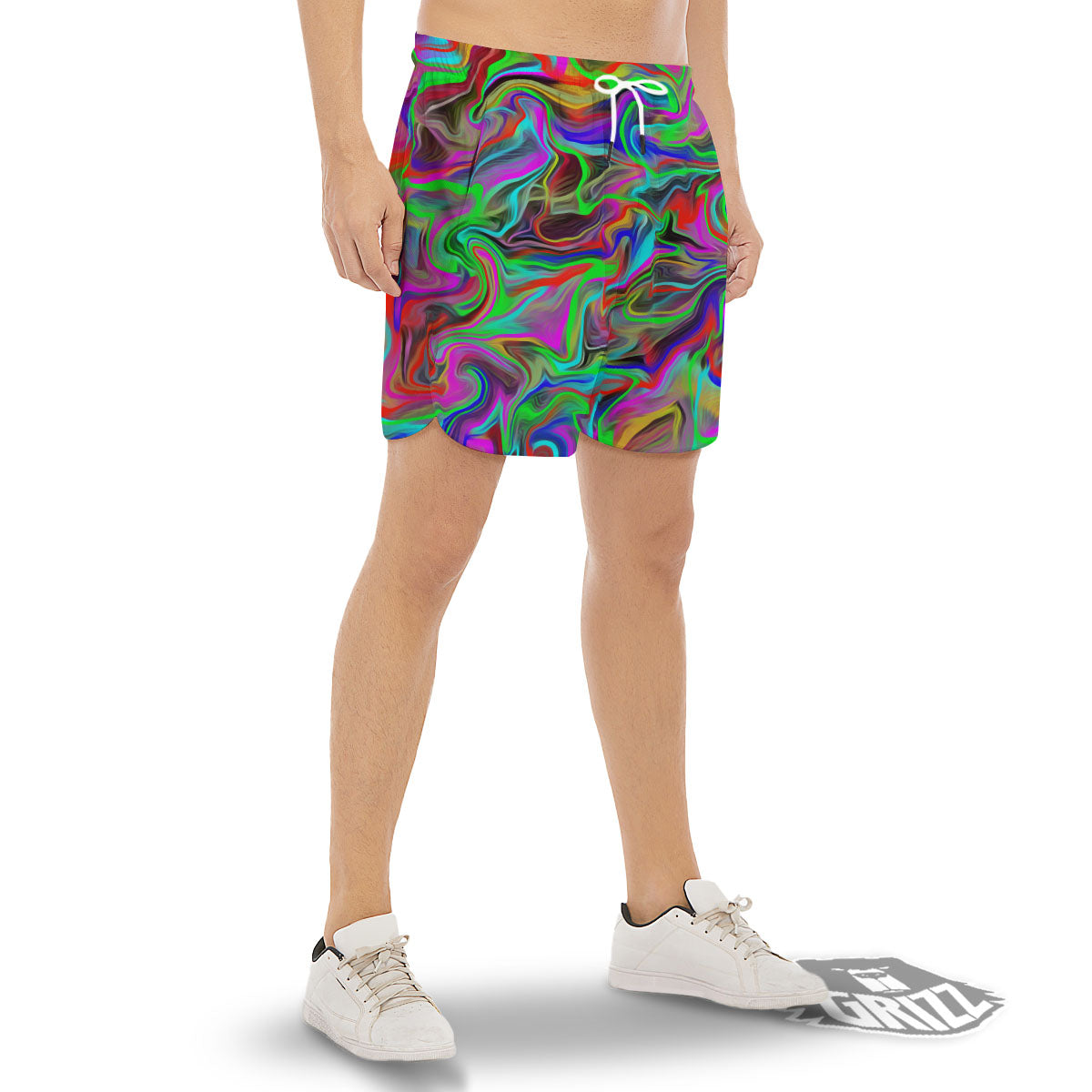 Psychedelic Trippy Neon Green Print Men's Gym Shorts-grizzshop