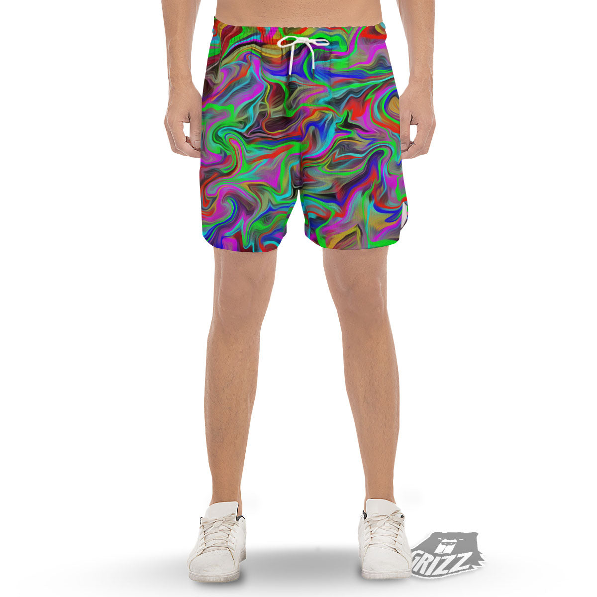 Psychedelic Trippy Neon Green Print Men's Gym Shorts-grizzshop