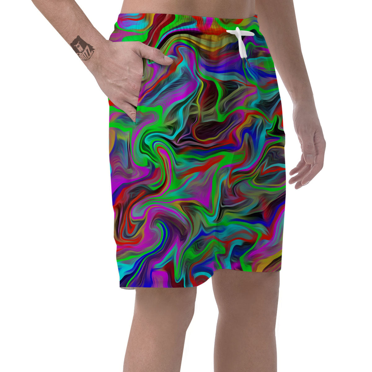 Psychedelic Trippy Neon Green Print Men's Shorts-grizzshop