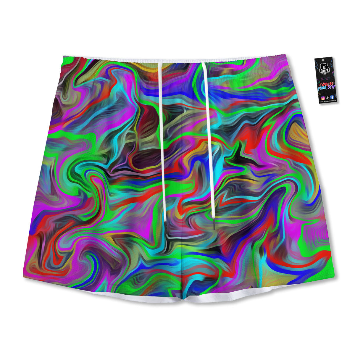 Psychedelic Trippy Neon Green Print Mesh Shorts