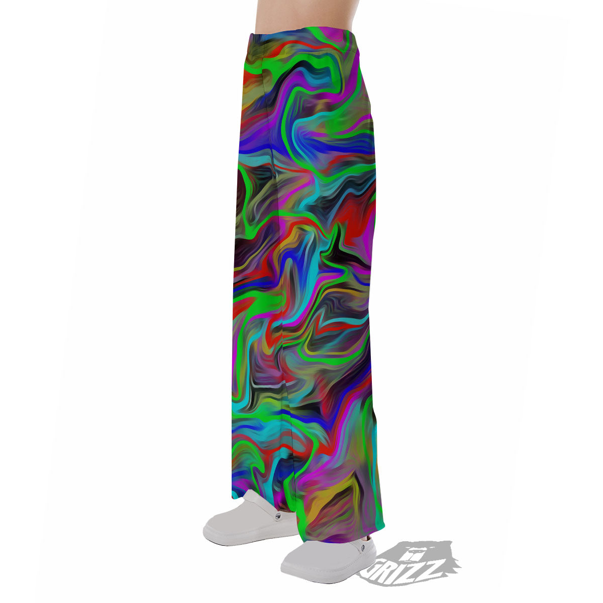 Psychedelic Trippy Neon Green Print Pajama Pants-grizzshop