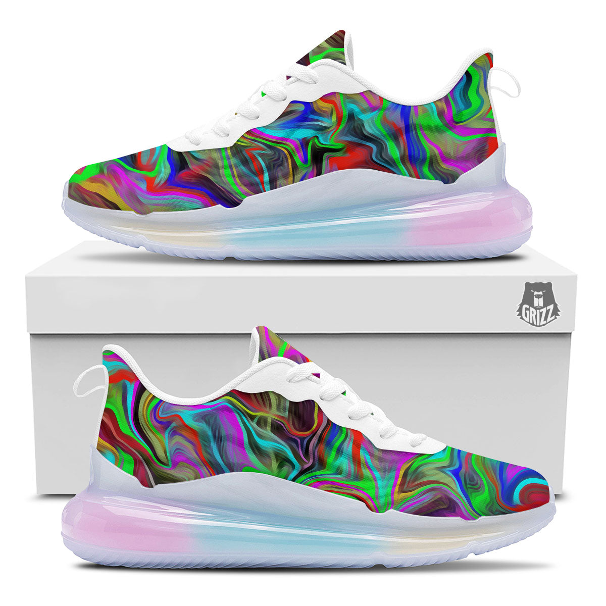 Psychedelic Trippy Neon Green Print Running Sneakers-grizzshop