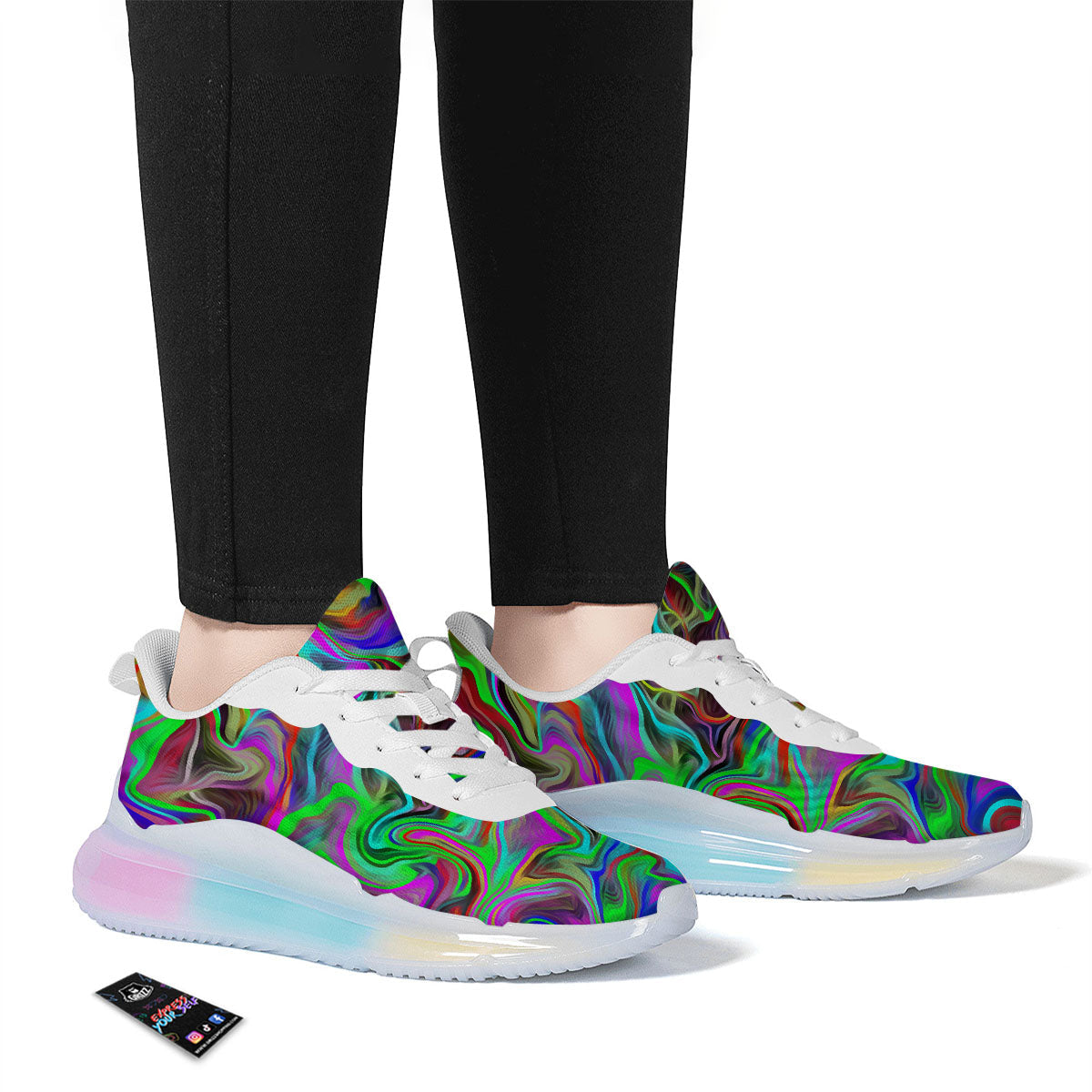 Psychedelic Trippy Neon Green Print Running Sneakers-grizzshop
