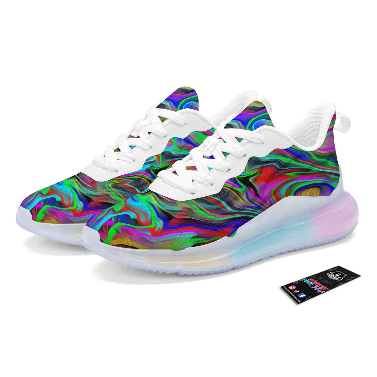 Psychedelic Trippy Neon Green Print Running Sneakers-grizzshop