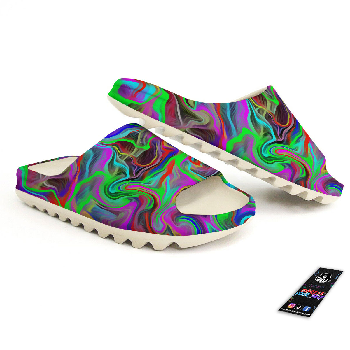 Psychedelic Trippy Neon Green Print Sandals-grizzshop