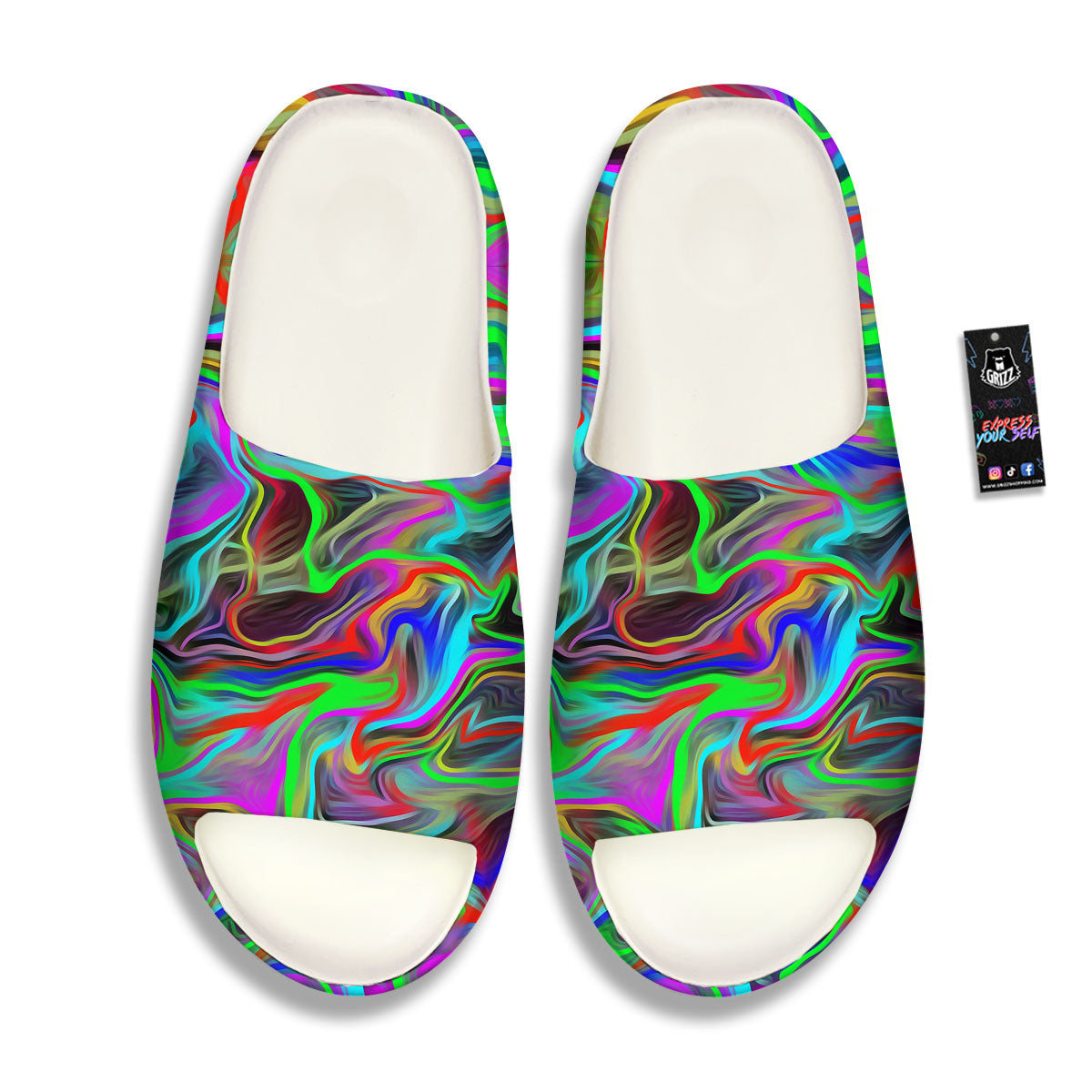 Psychedelic Trippy Neon Green Print Sandals-grizzshop