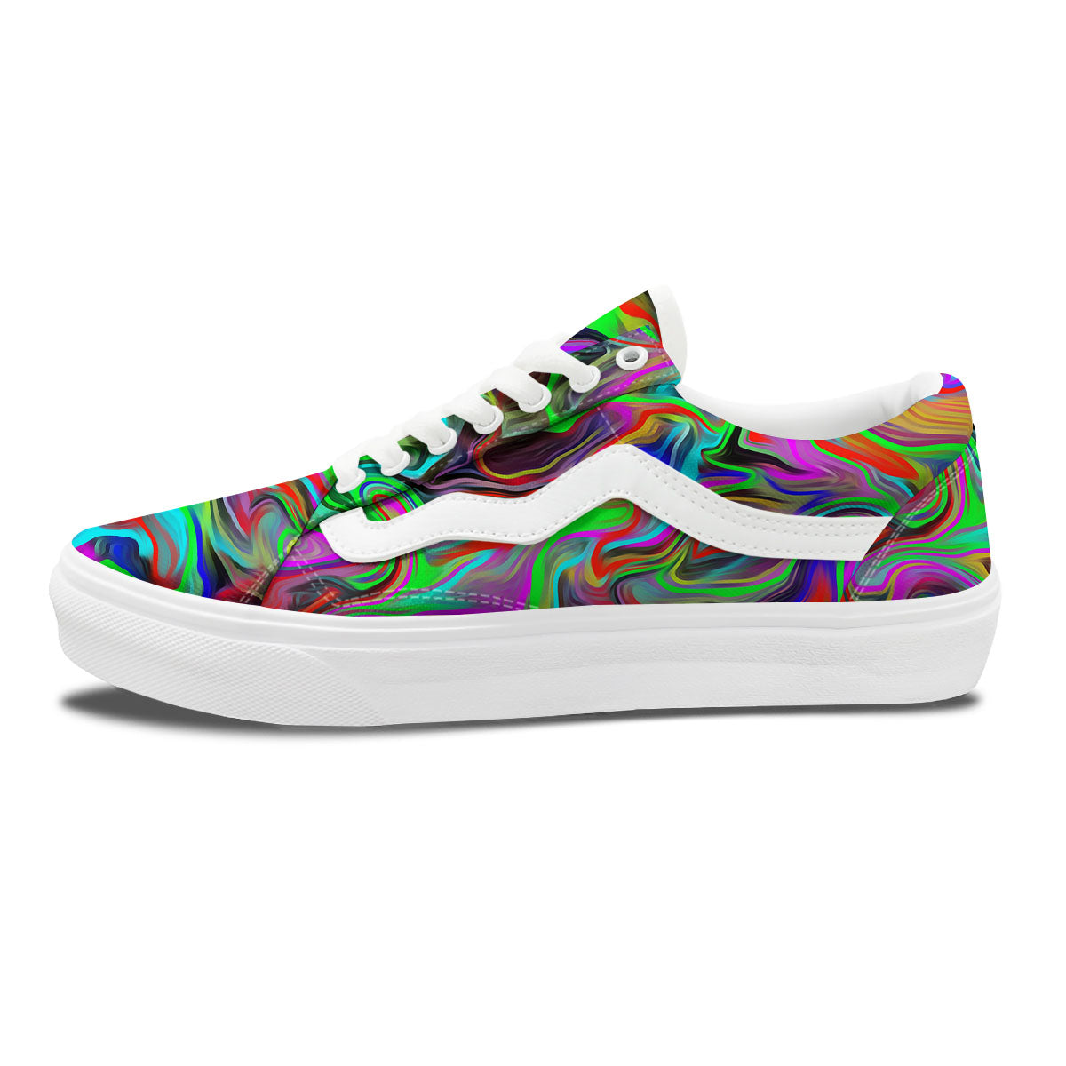 Psychedelic Trippy Neon Green Print Skate Shoes-grizzshop