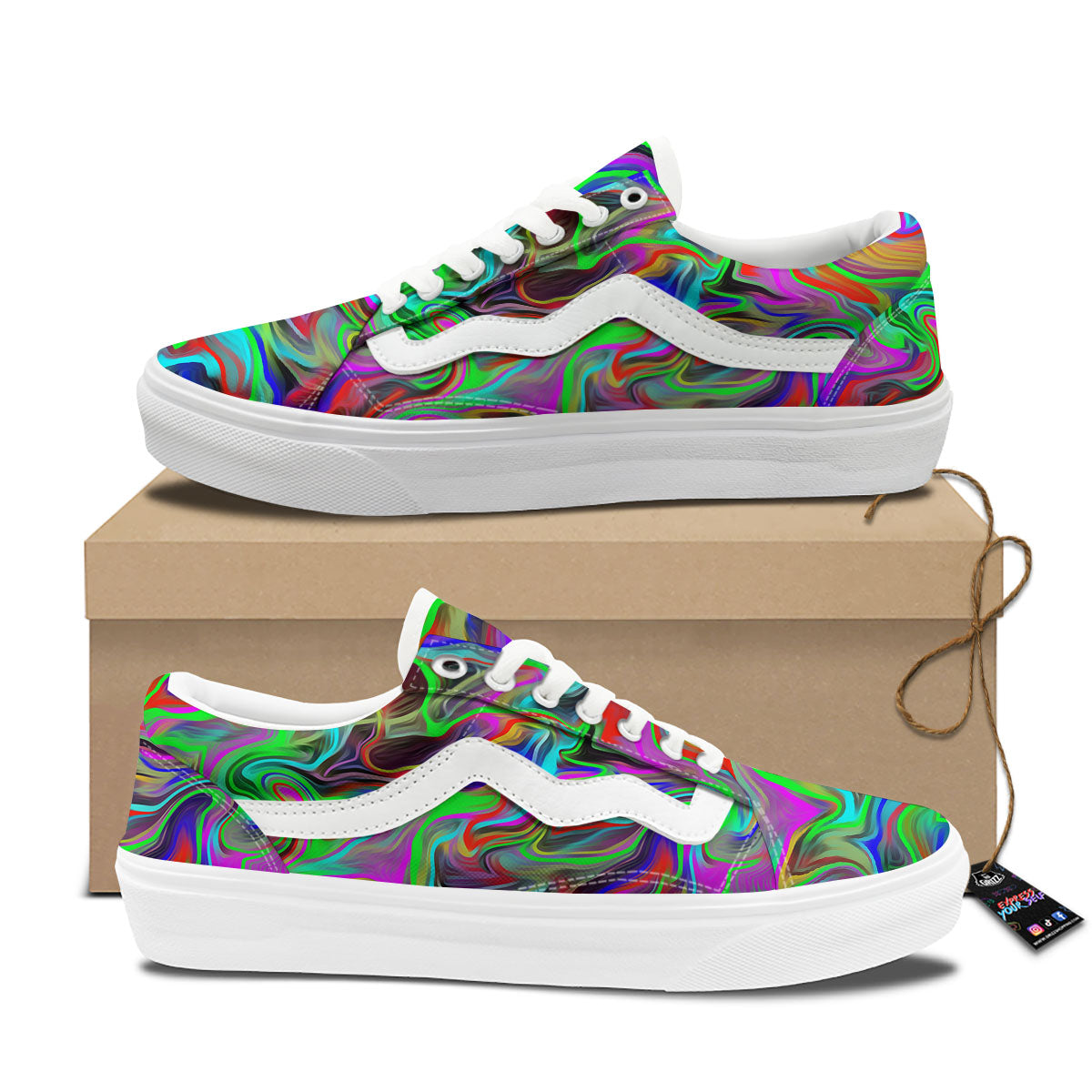 Psychedelic Trippy Neon Green Print Skate Shoes-grizzshop