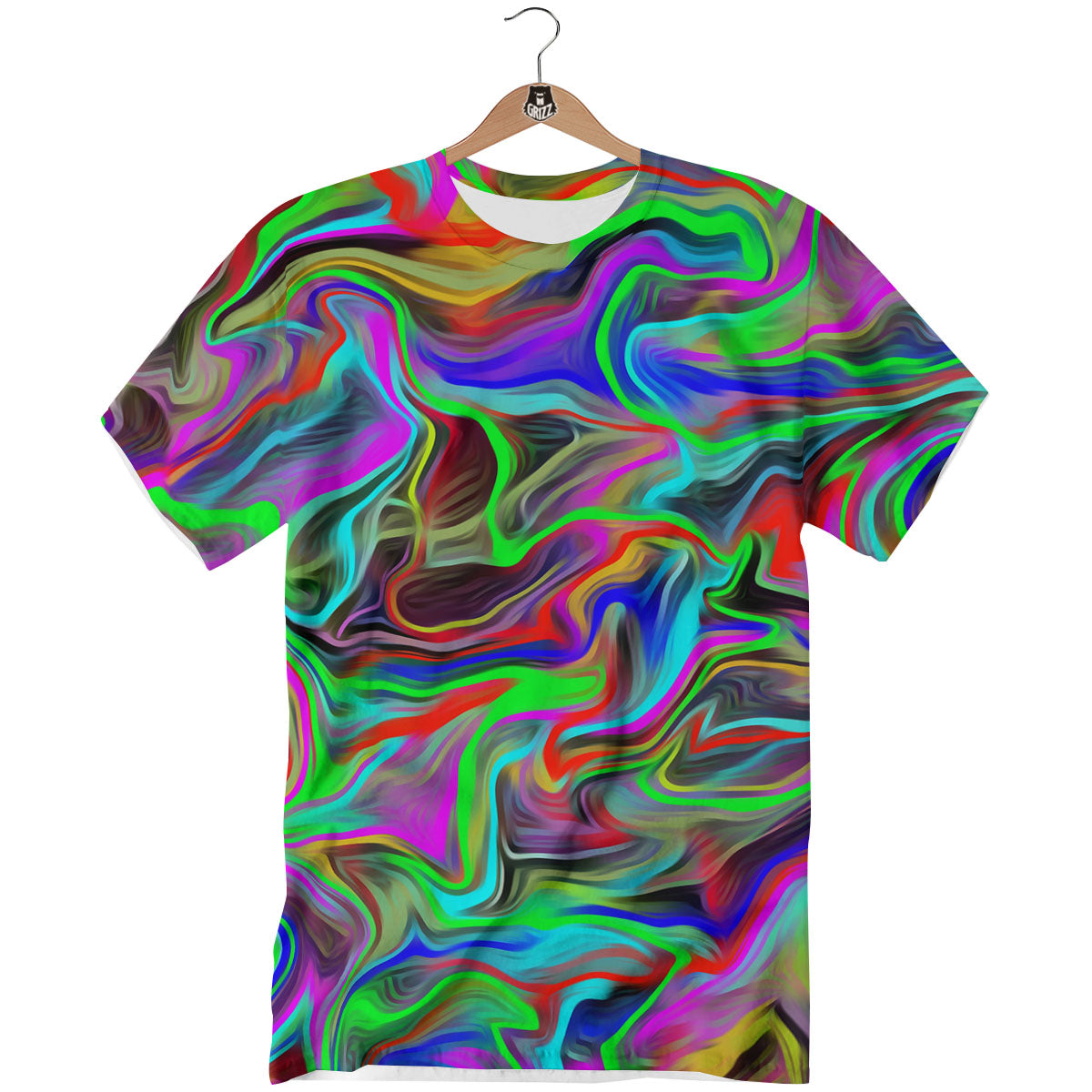 Psychedelic Trippy Neon Green Print T-Shirt-grizzshop