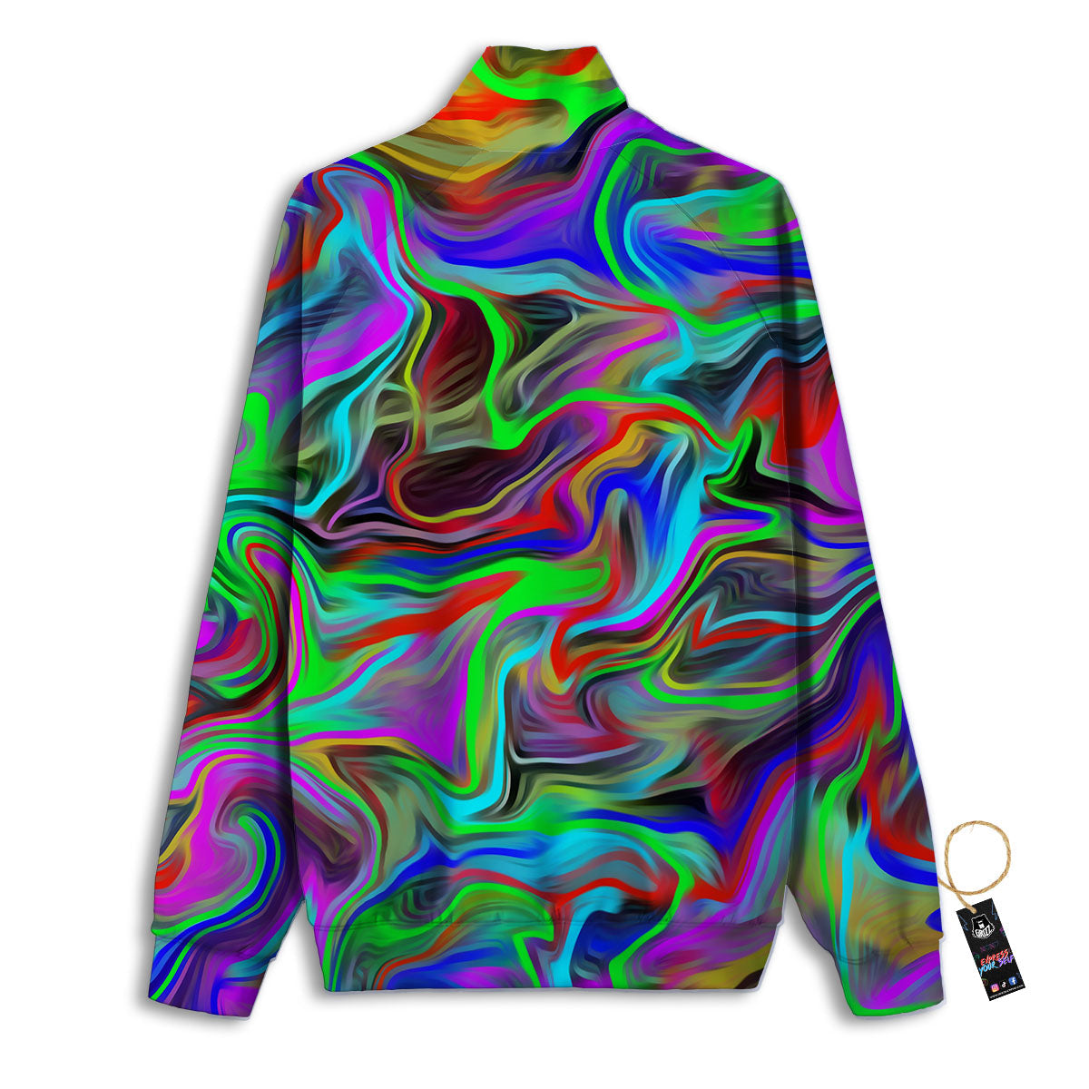 Psychedelic Trippy Neon Green Print Track Jacket-grizzshop