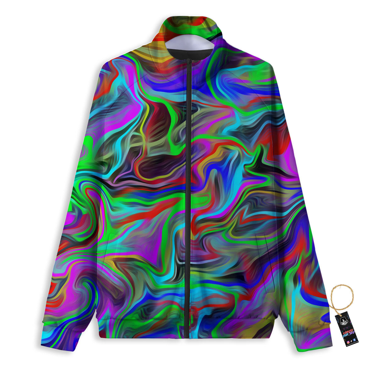 Psychedelic Trippy Neon Green Print Track Jacket-grizzshop