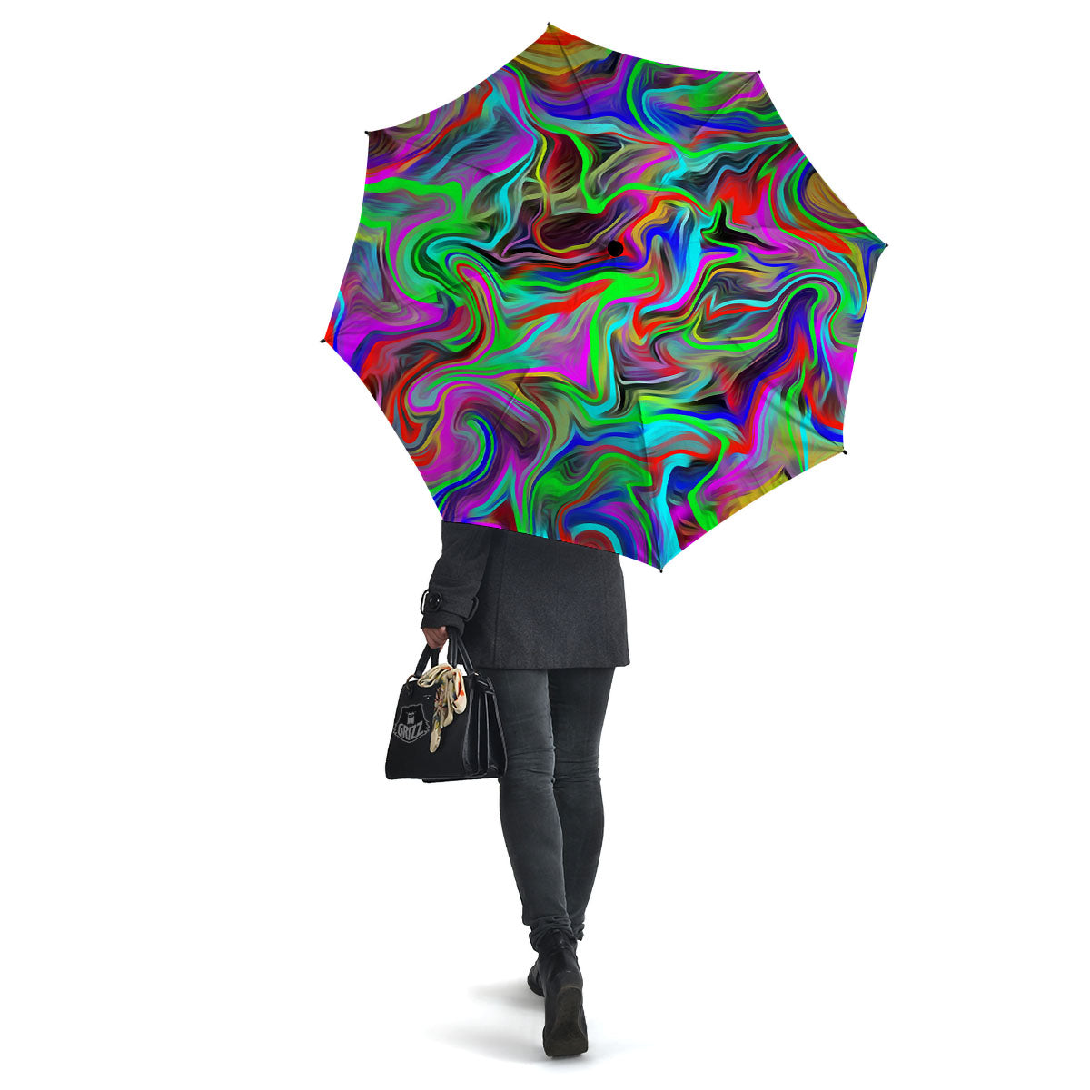 Psychedelic Trippy Neon Green Print Umbrella-grizzshop