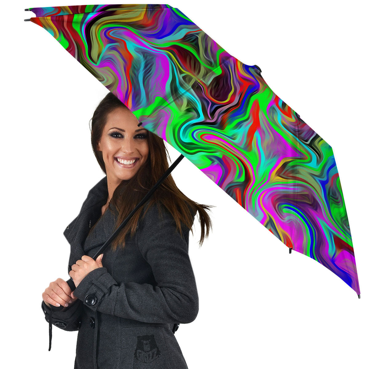 Psychedelic Trippy Neon Green Print Umbrella-grizzshop