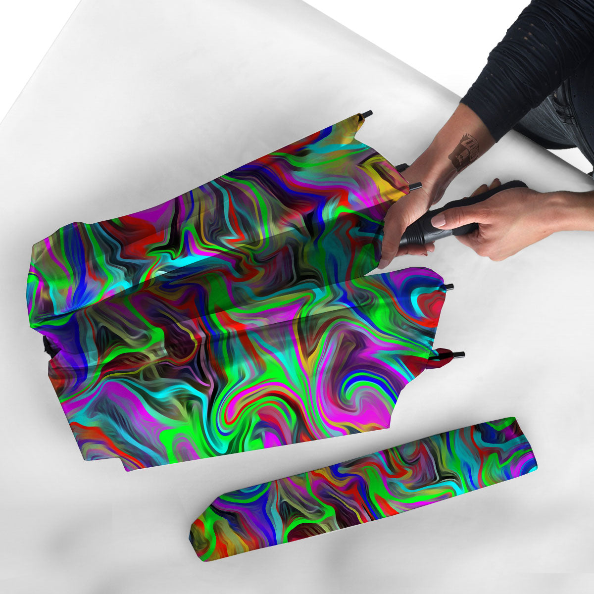 Psychedelic Trippy Neon Green Print Umbrella-grizzshop