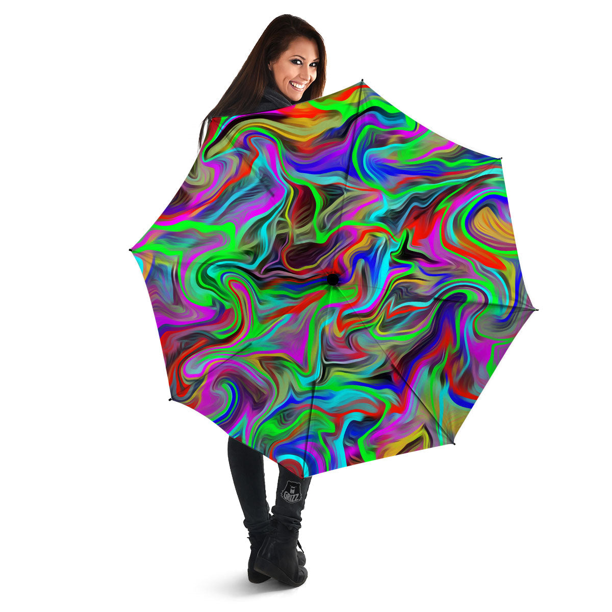 Psychedelic Trippy Neon Green Print Umbrella-grizzshop
