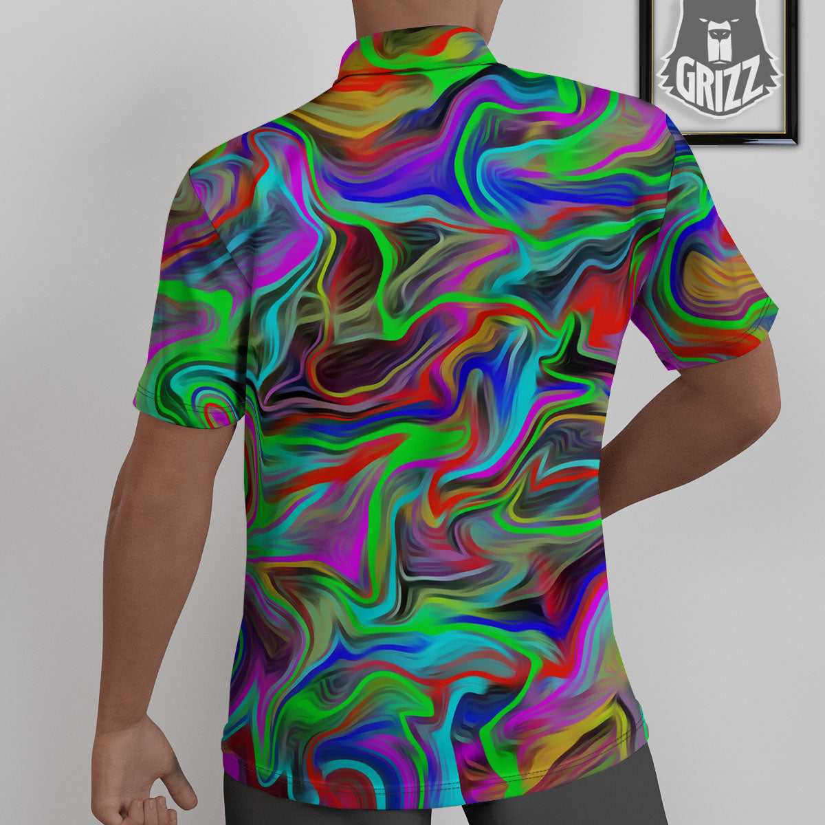 Psychedelic Trippy Neon Green Print Untucked Shirts-grizzshop