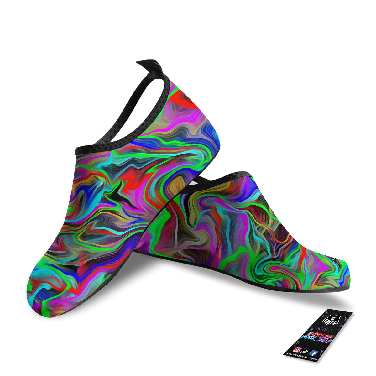 Psychedelic Trippy Neon Green Print Water Shoes-grizzshop