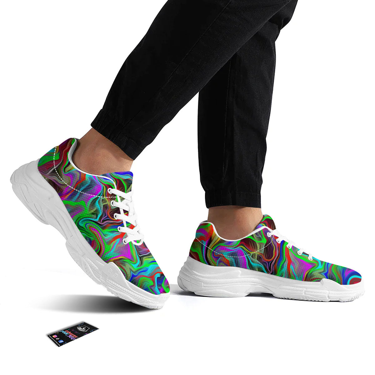 Psychedelic Trippy Neon Green Print White Chunky Shoes-grizzshop