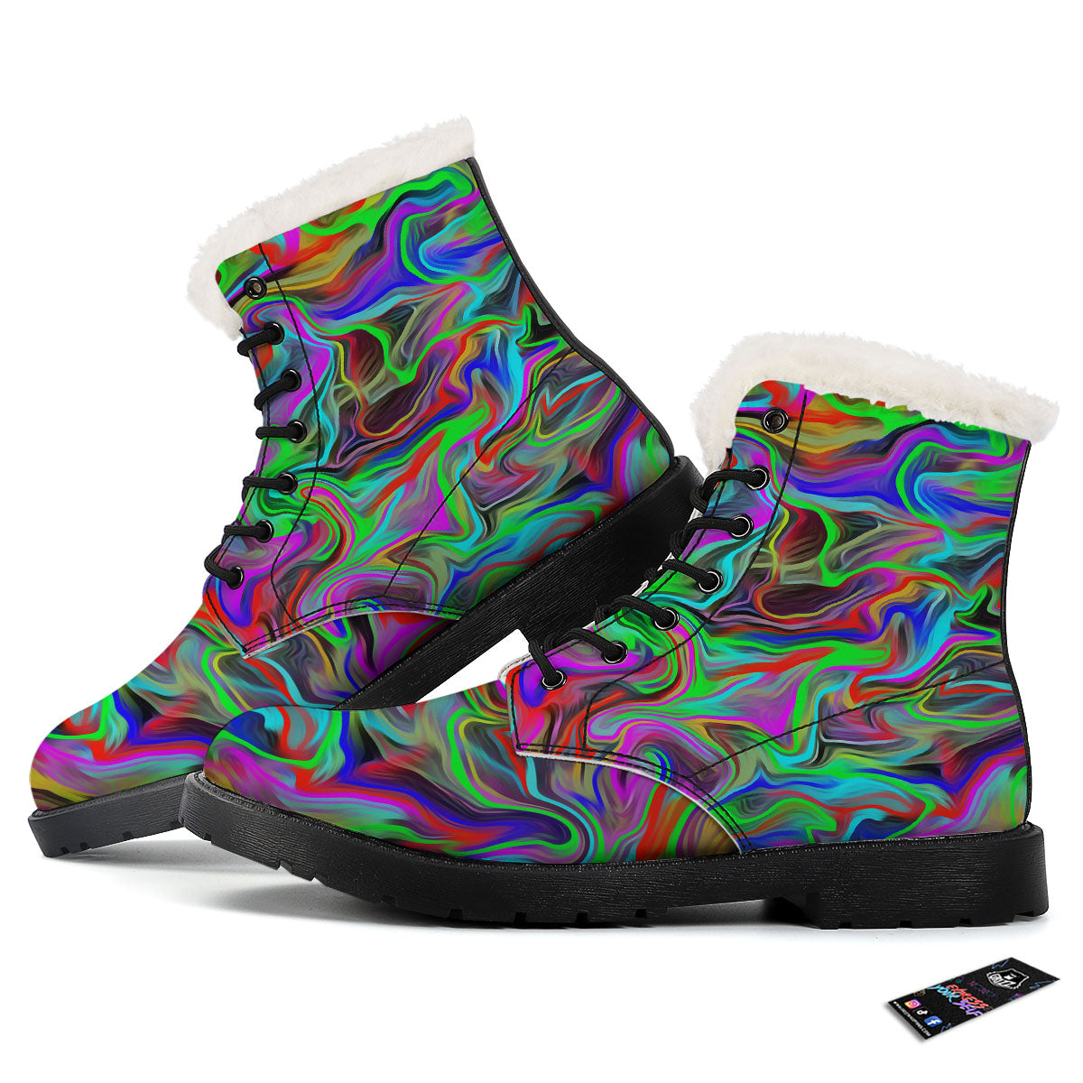 Psychedelic Trippy Neon Green Print Winter Boots-grizzshop