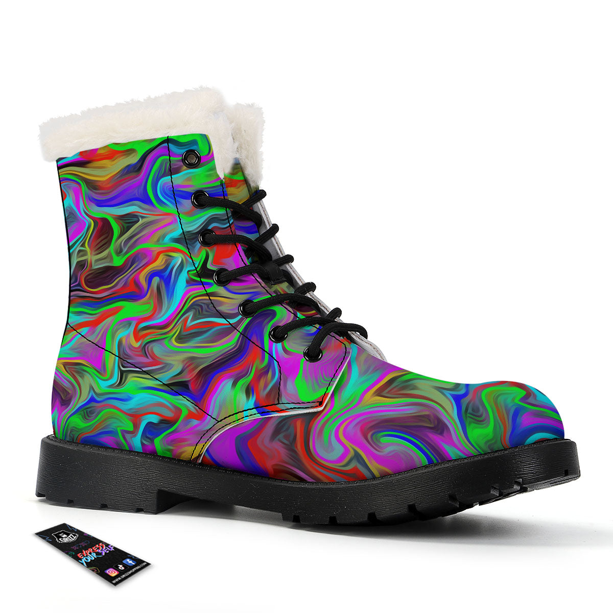 Psychedelic Trippy Neon Green Print Winter Boots-grizzshop