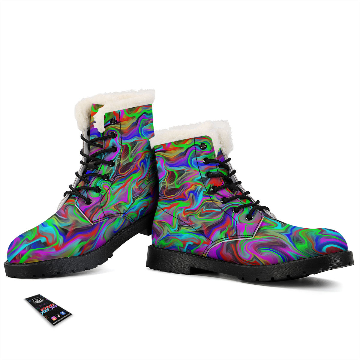 Psychedelic Trippy Neon Green Print Winter Boots-grizzshop