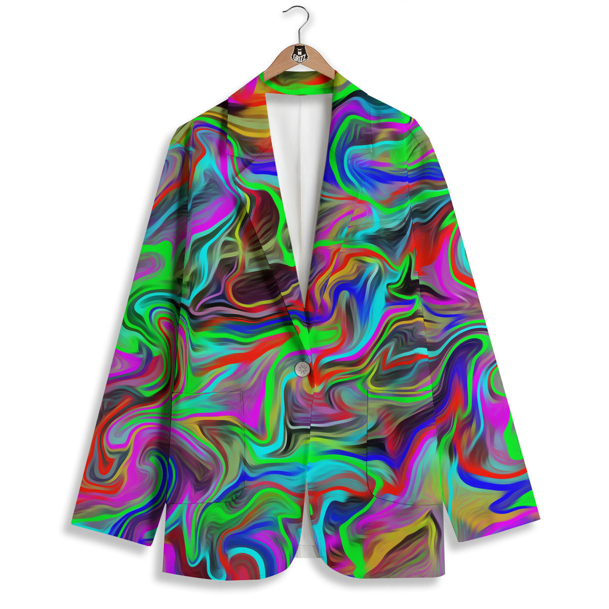 Psychedelic Trippy Neon Green Print Women's Blazer-grizzshop