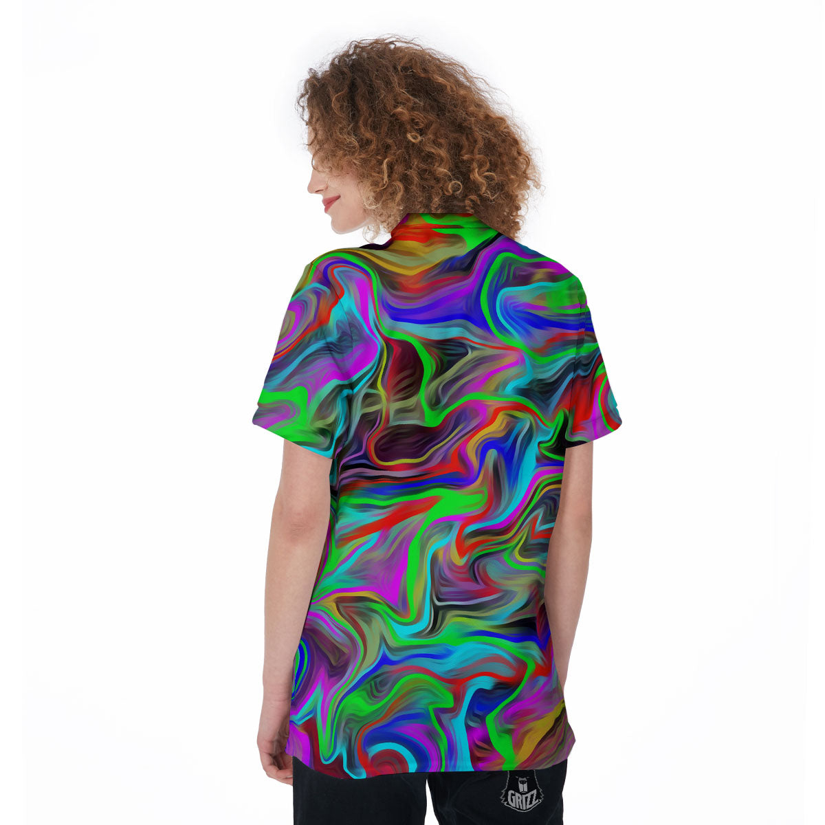 Psychedelic Trippy Neon Green Print Women's Golf Shirts-grizzshop