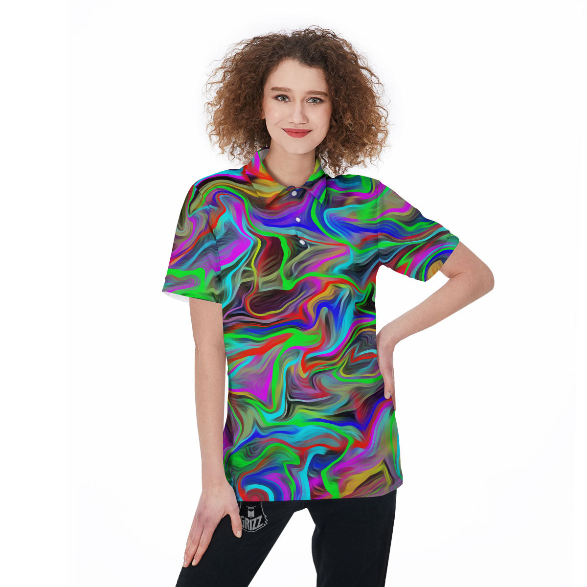 Psychedelic Trippy Neon Green Print Women's Golf Shirts-grizzshop