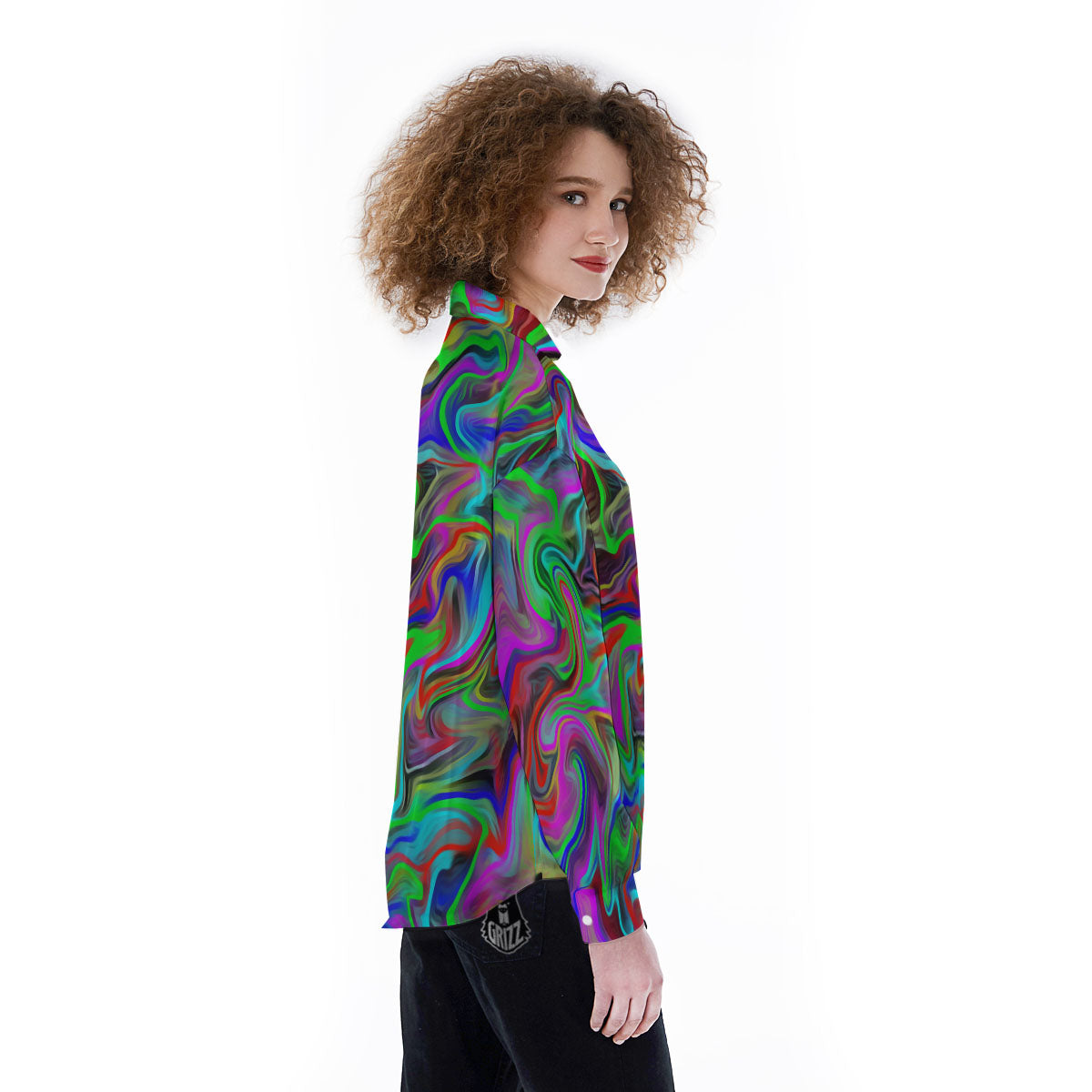 Psychedelic Trippy Neon Green Print Women's Long Sleeve Shirts-grizzshop