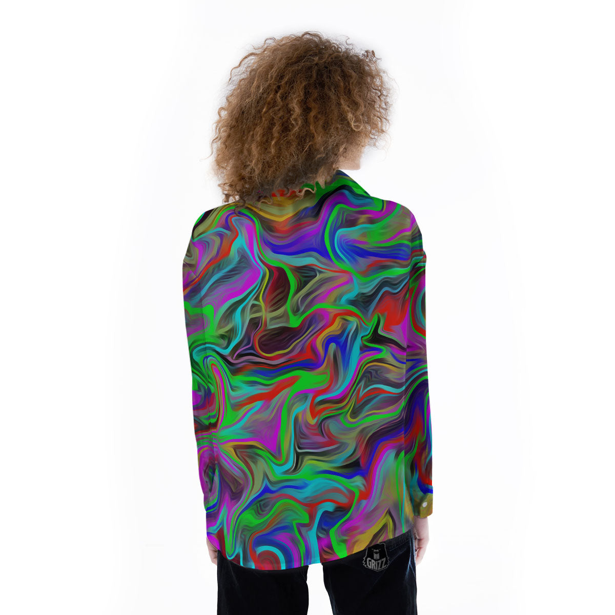 Psychedelic Trippy Neon Green Print Women's Long Sleeve Shirts-grizzshop
