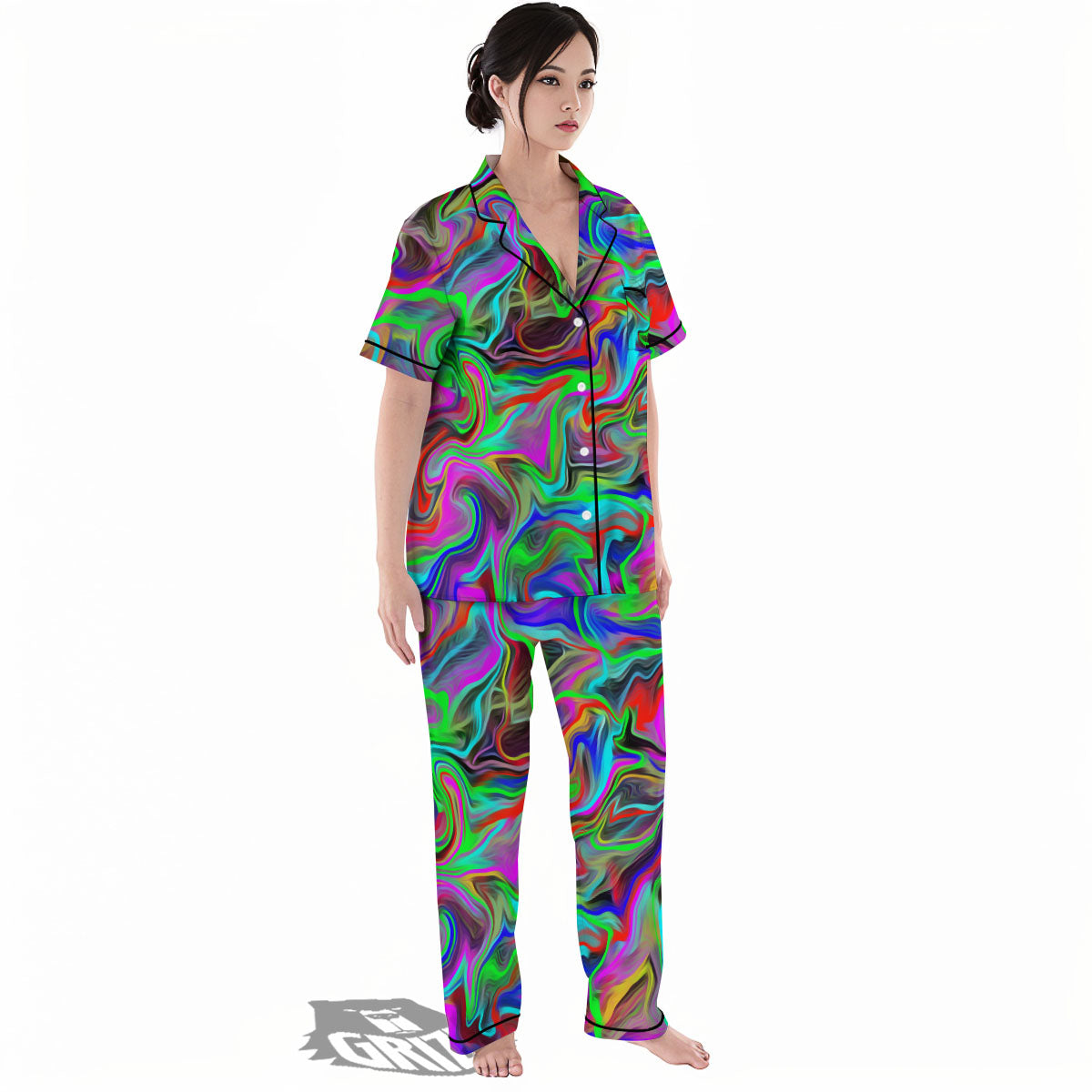 Psychedelic Trippy Neon Green Print Women's Pajamas Set-grizzshop