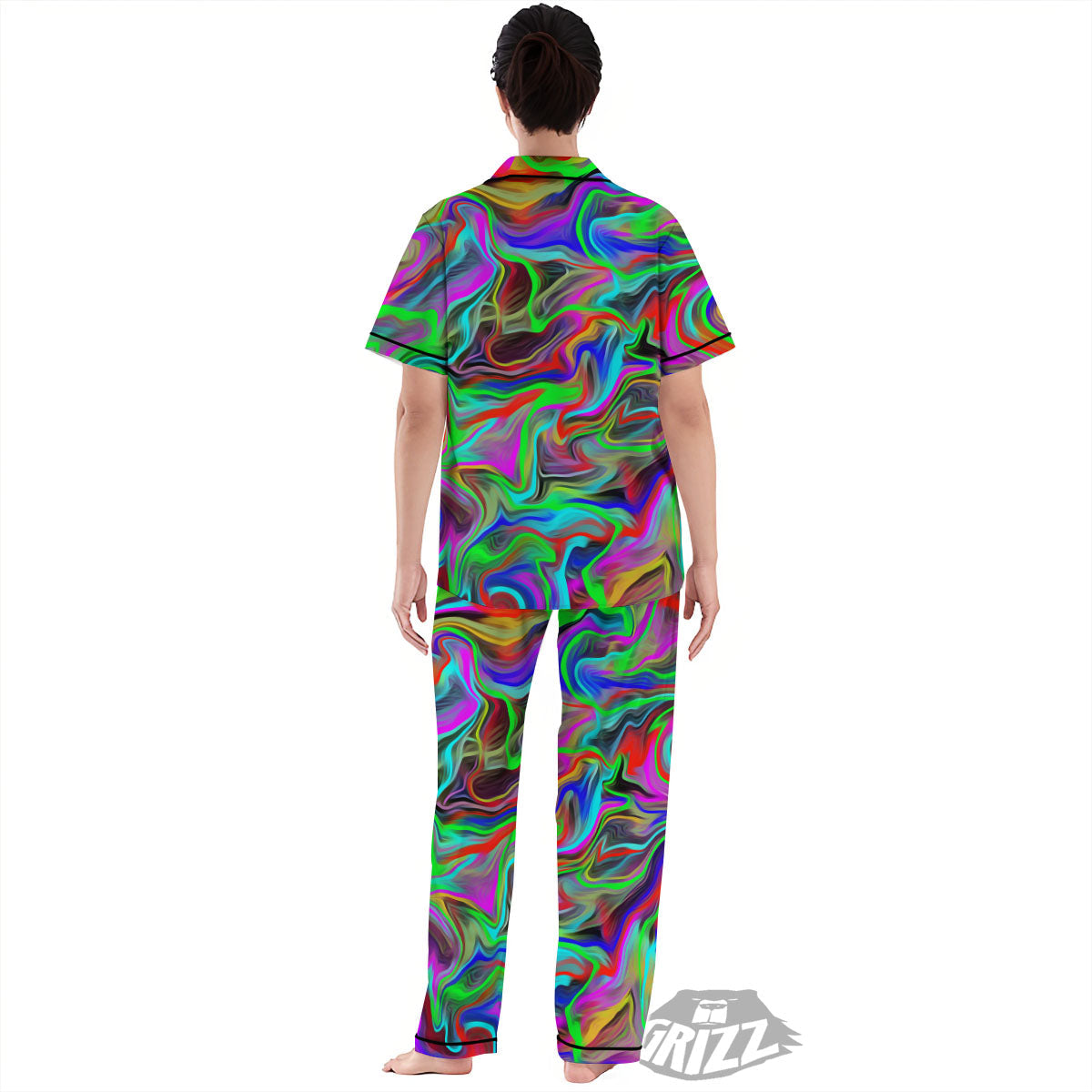 Psychedelic Trippy Neon Green Print Women's Pajamas Set-grizzshop