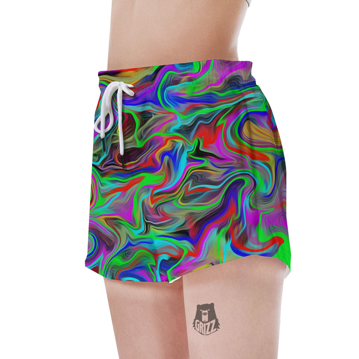 Psychedelic Trippy Neon Green Print Women's Shorts-grizzshop