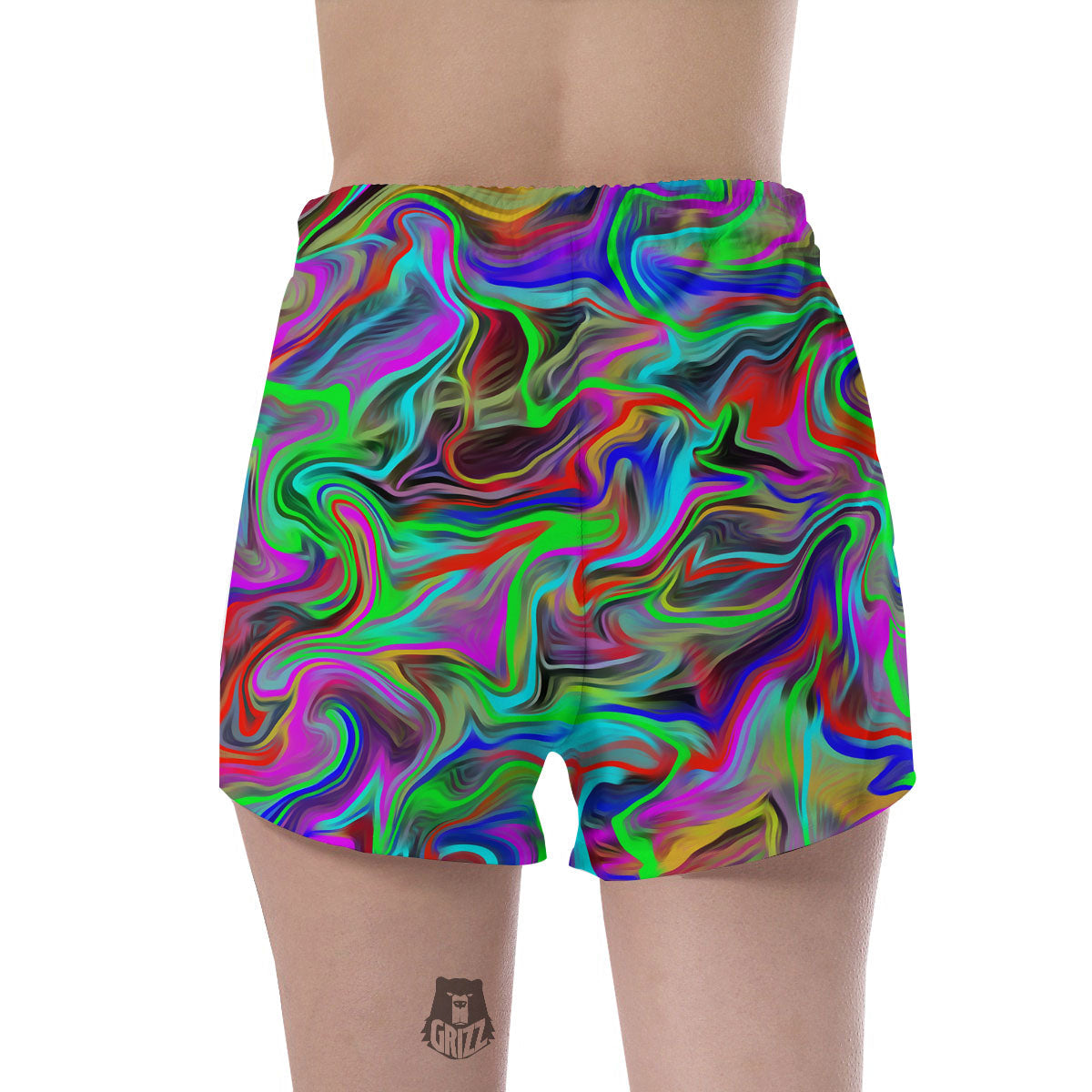 Psychedelic Trippy Neon Green Print Women's Shorts-grizzshop