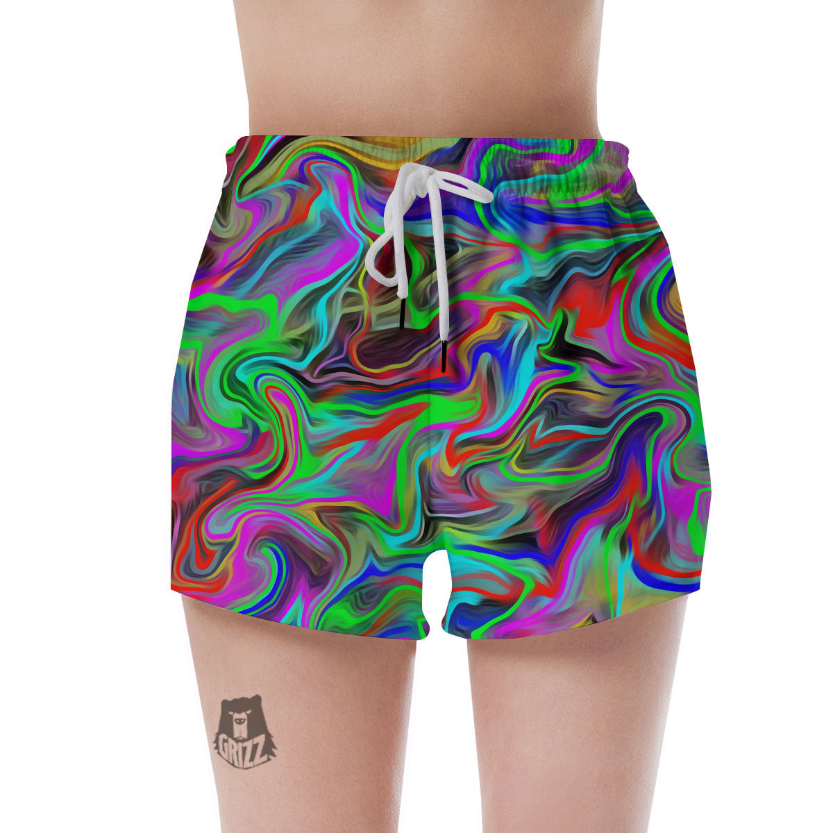 Psychedelic Trippy Neon Green Print Women's Shorts-grizzshop