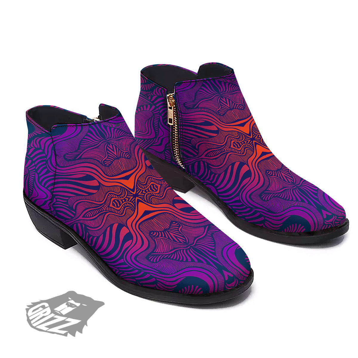 Psychedelic Trippy Ornament Print Ankle Boots-grizzshop