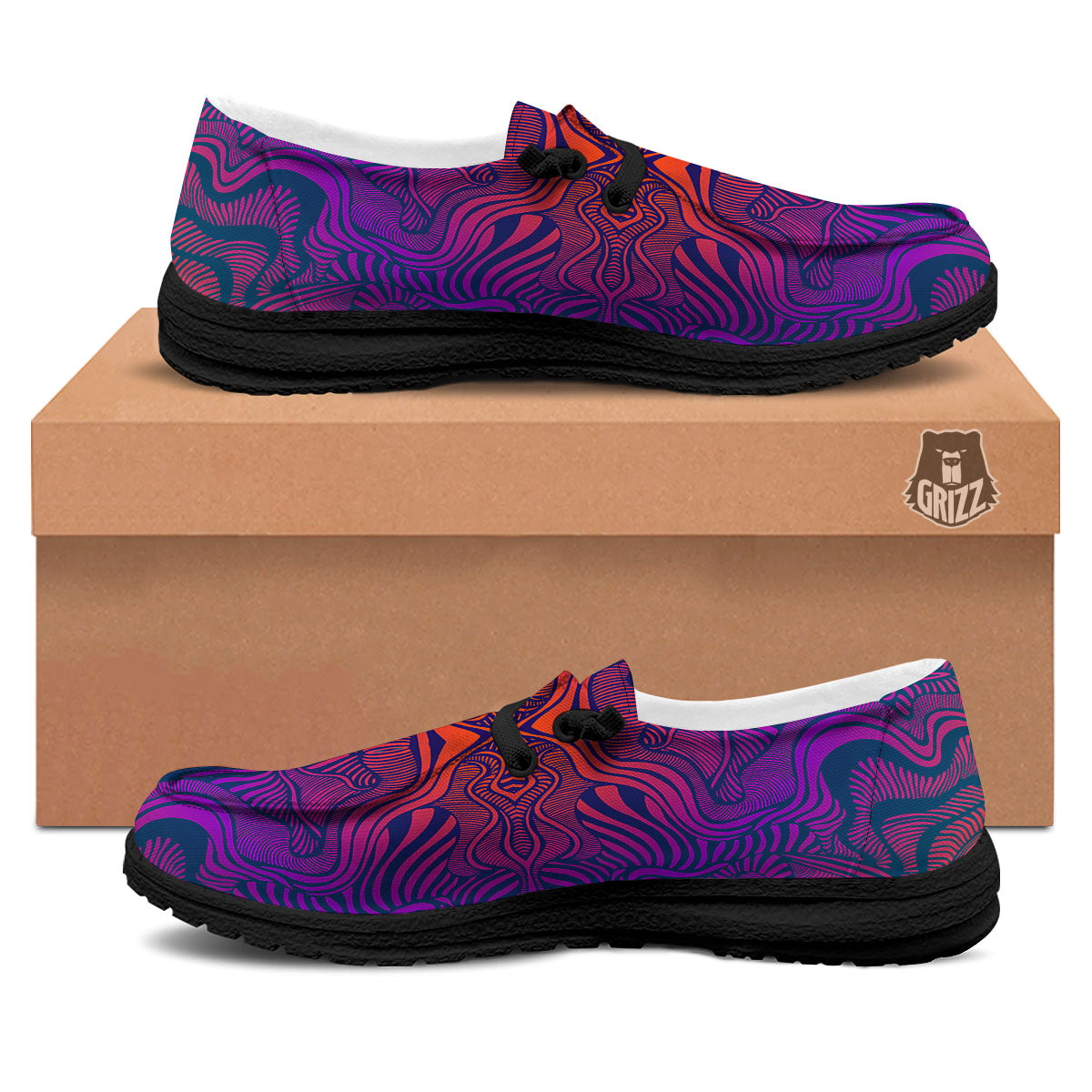 Psychedelic Trippy Ornament Print Black Loafers-grizzshop