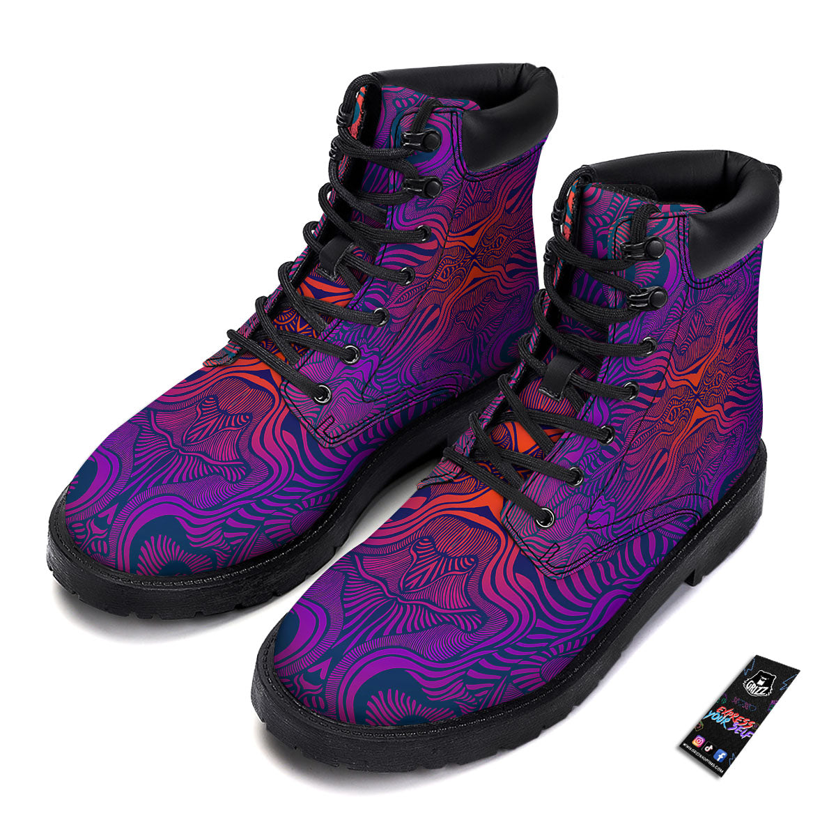 Psychedelic Trippy Ornament Print Boots-grizzshop