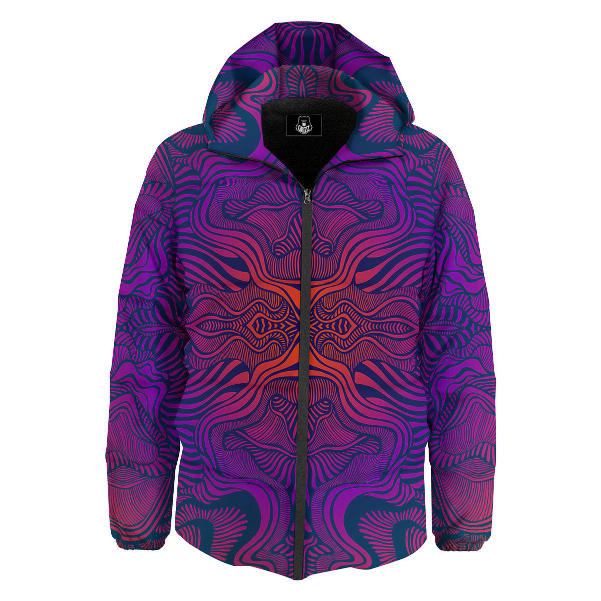 Psychedelic Trippy Ornament Print Down Jacket-grizzshop