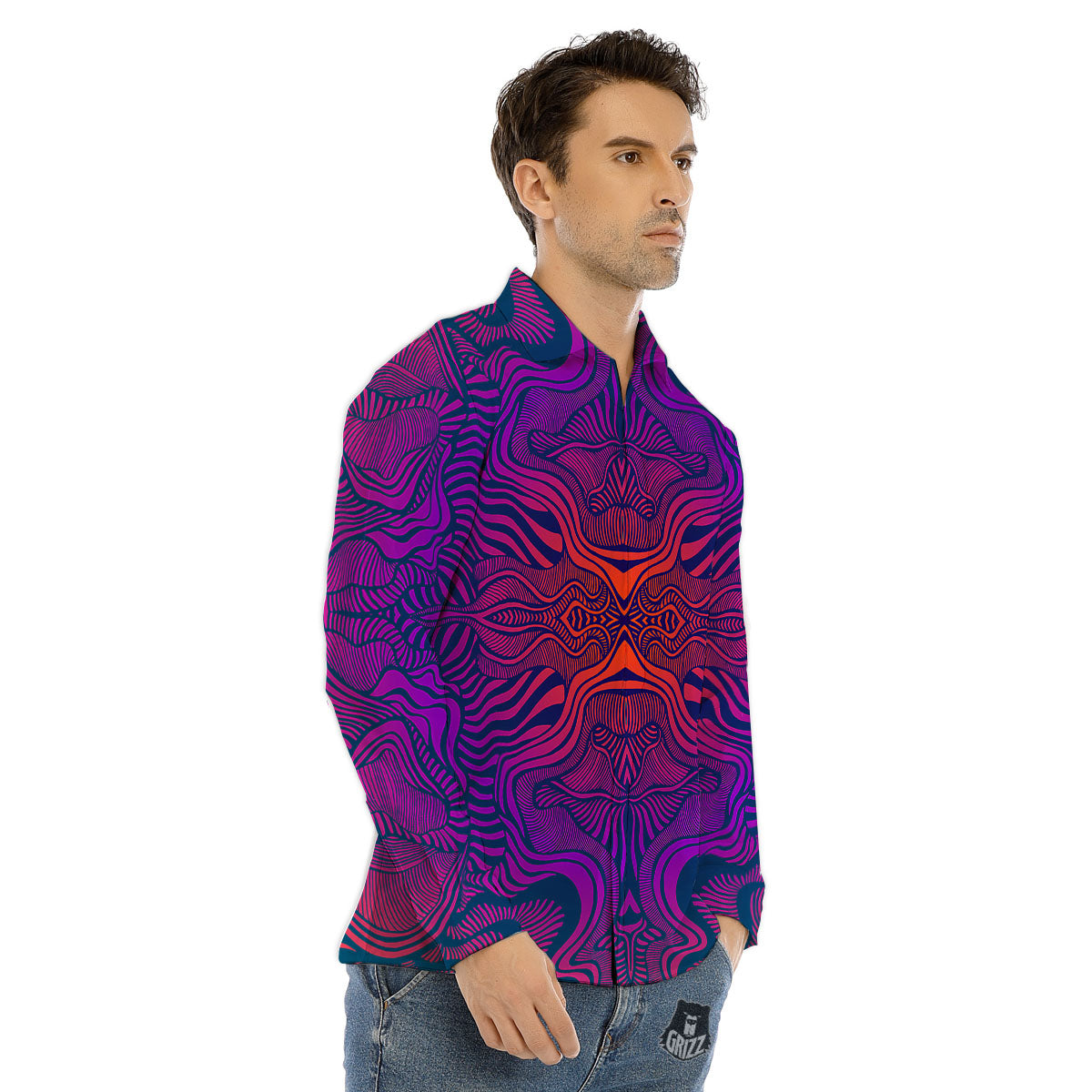 Psychedelic Trippy Ornament Print Men's Dress Shirts-grizzshop