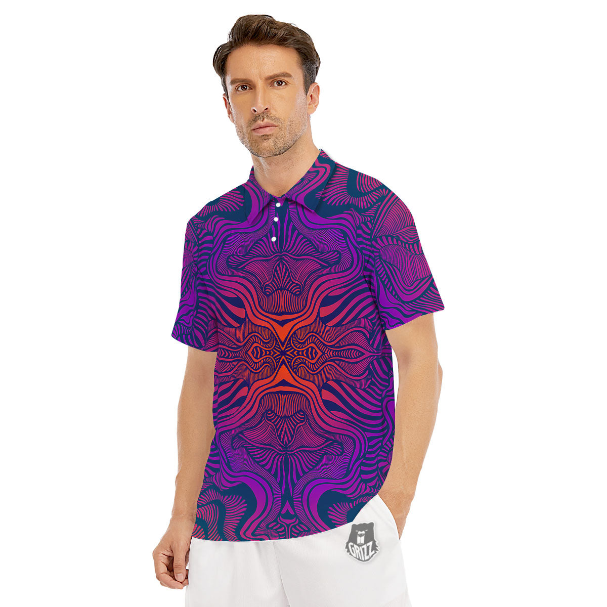 Psychedelic Trippy Ornament Print Men's Golf Shirts-grizzshop