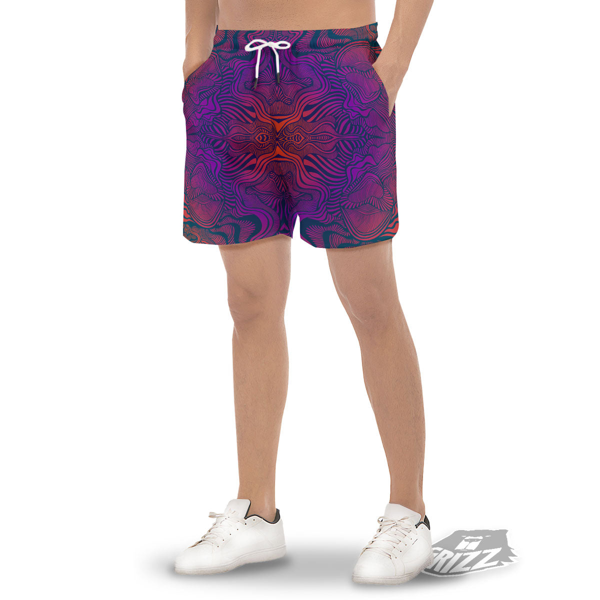 Psychedelic Trippy Ornament Print Men's Gym Shorts-grizzshop
