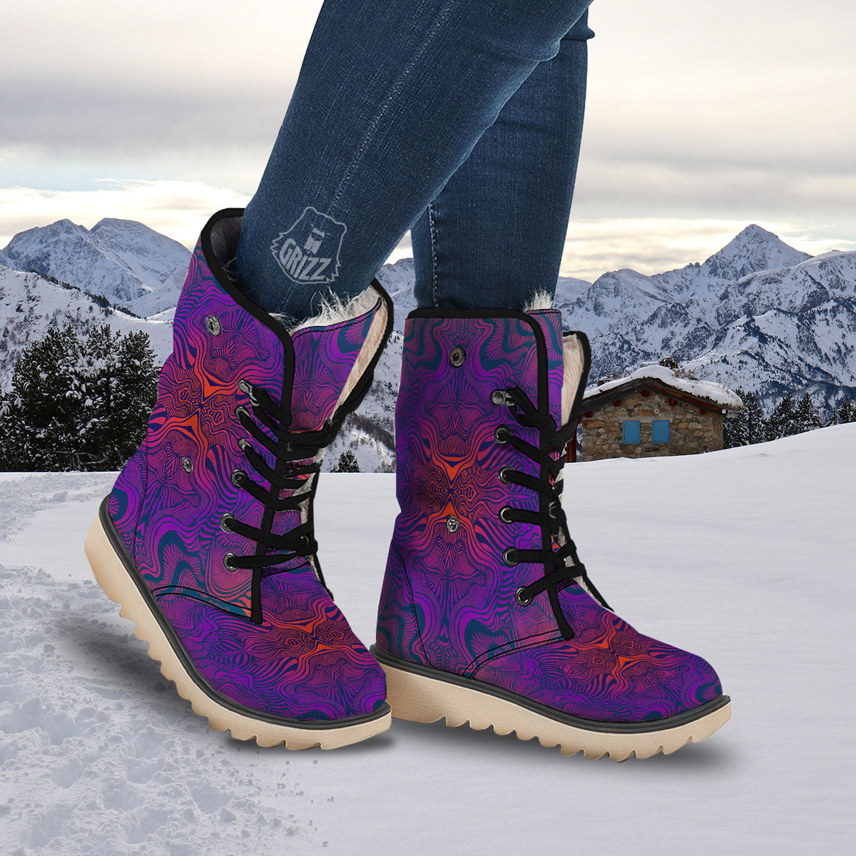 Psychedelic Trippy Ornament Print Snow Boots-grizzshop
