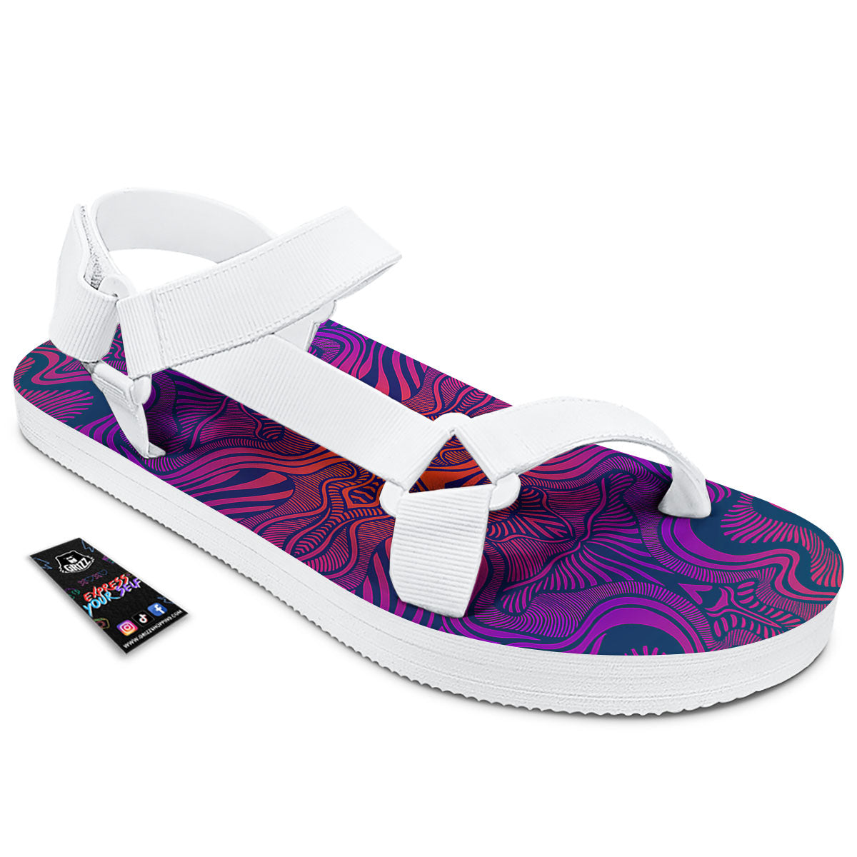 Psychedelic Trippy Ornament Print White Open Toe Sandals-grizzshop