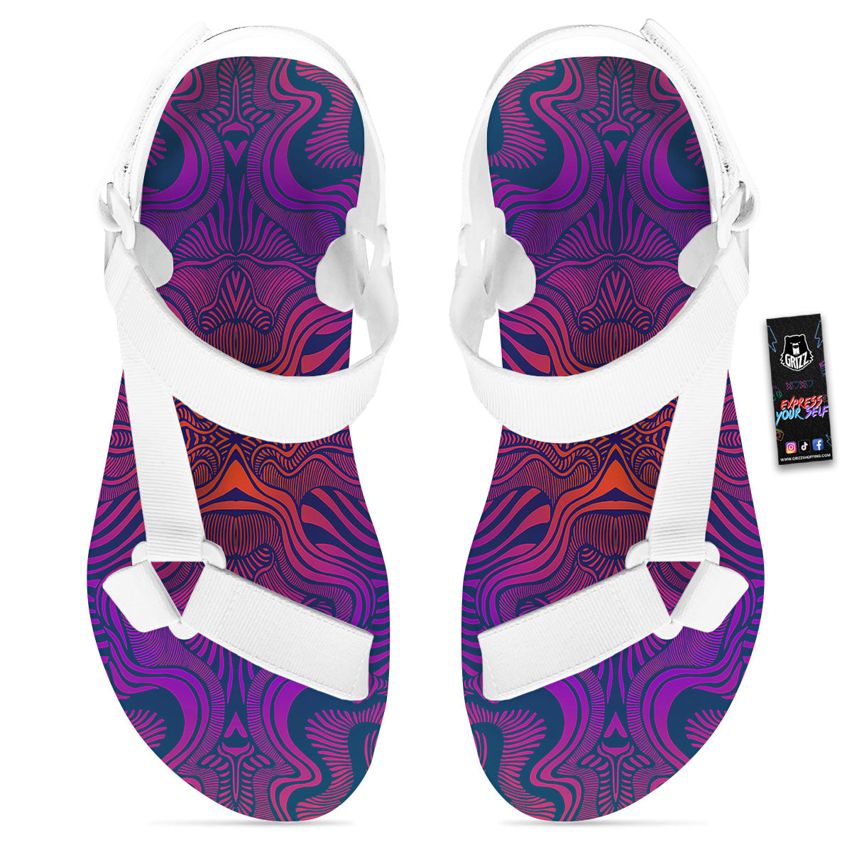 Psychedelic Trippy Ornament Print White Open Toe Sandals-grizzshop