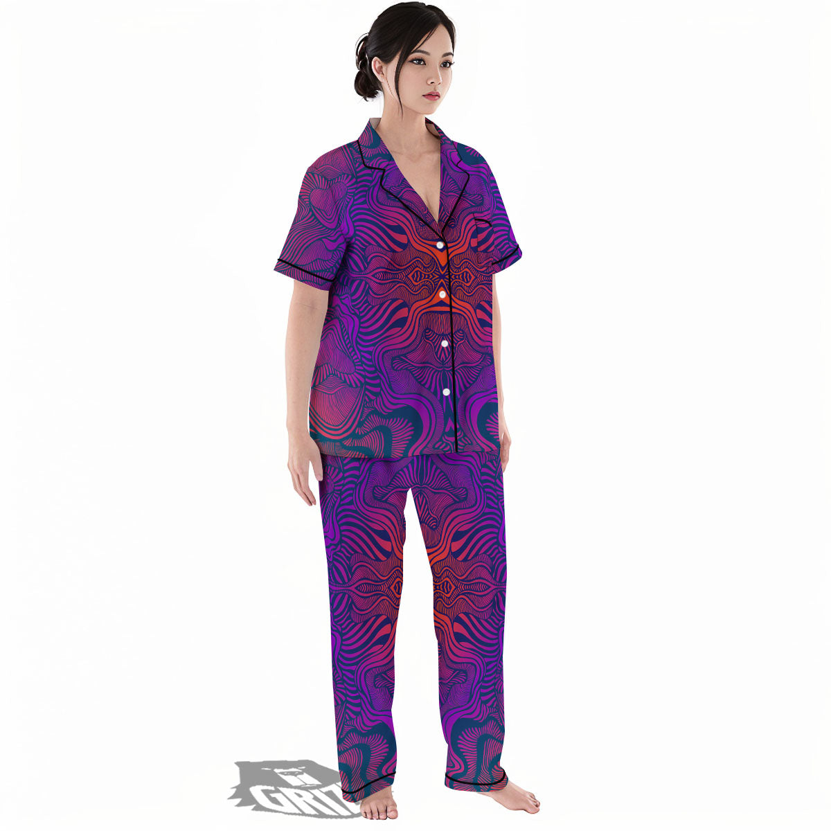 Psychedelic Trippy Ornament Print Women's Pajamas Set-grizzshop