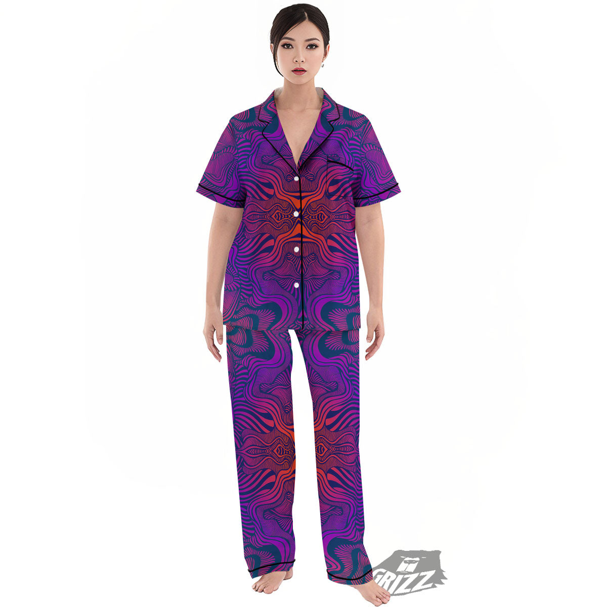 Psychedelic Trippy Ornament Print Women's Pajamas Set-grizzshop