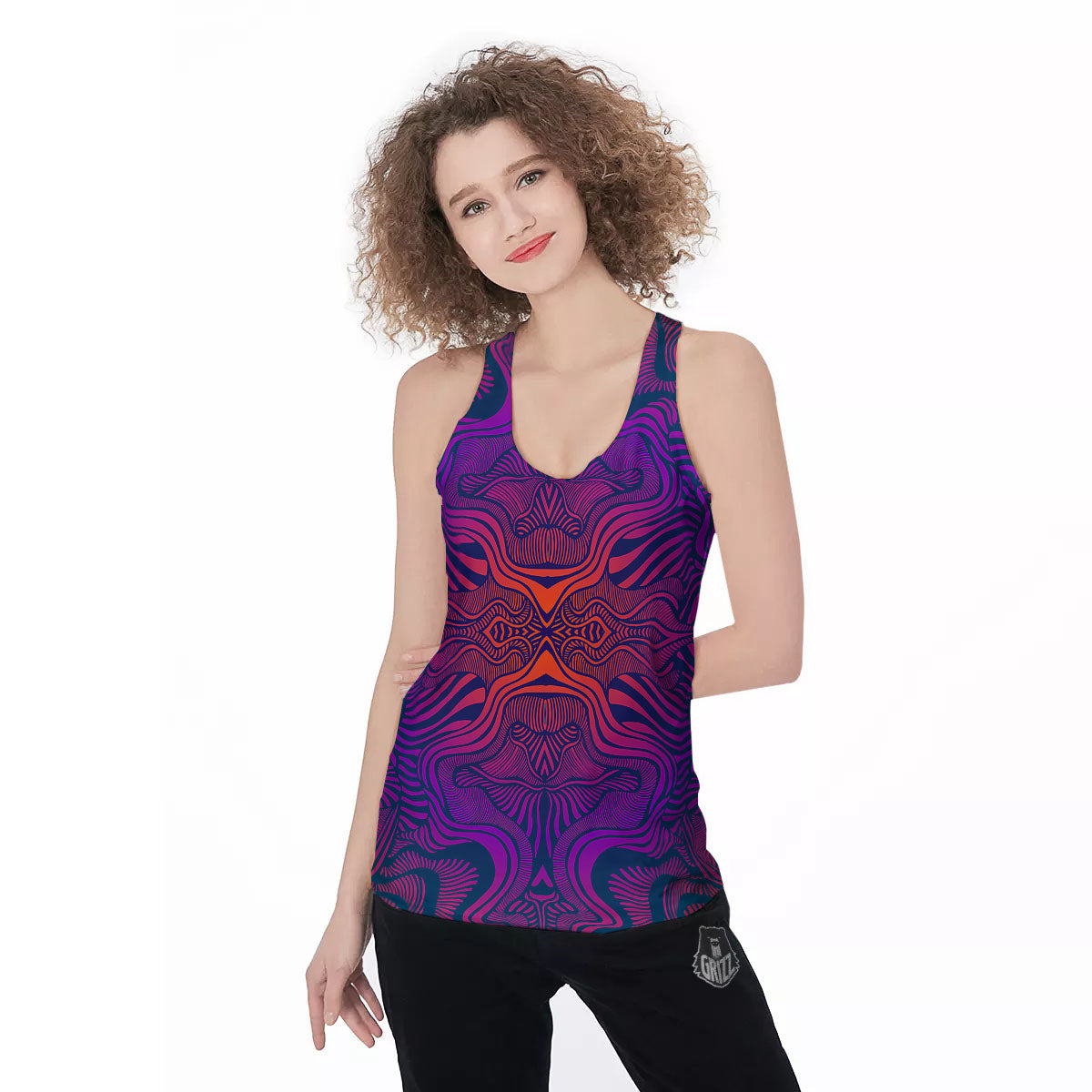 Psychedelic Trippy Ornament Print Women's Racerback Tank Top-grizzshop